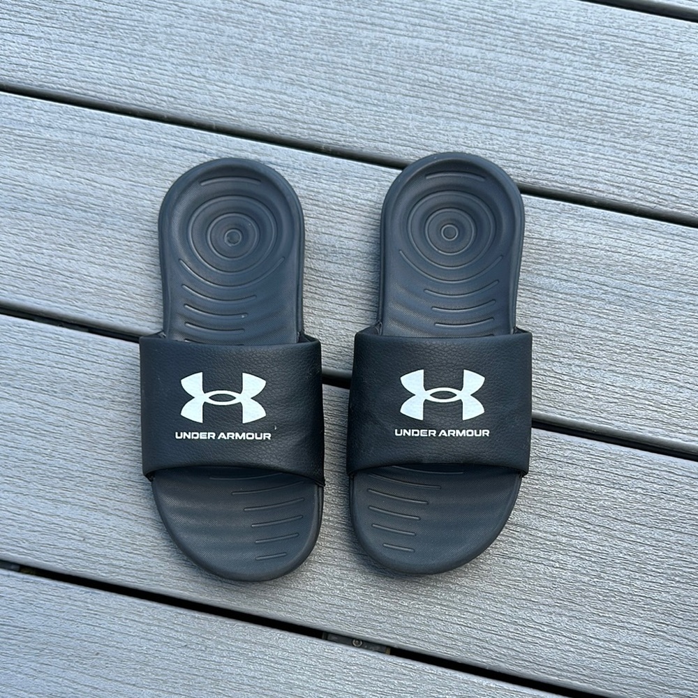 Under Armour Black Slides with White Logo